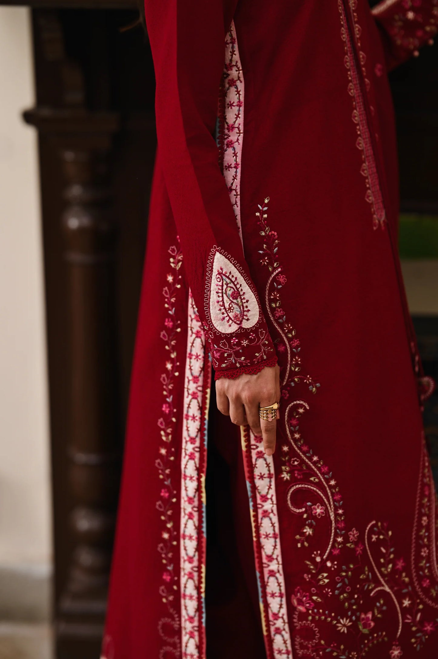 DEEP RED | LUXURY EMBROIDERED KARANDI | (NPA3-25449) | ZAIB