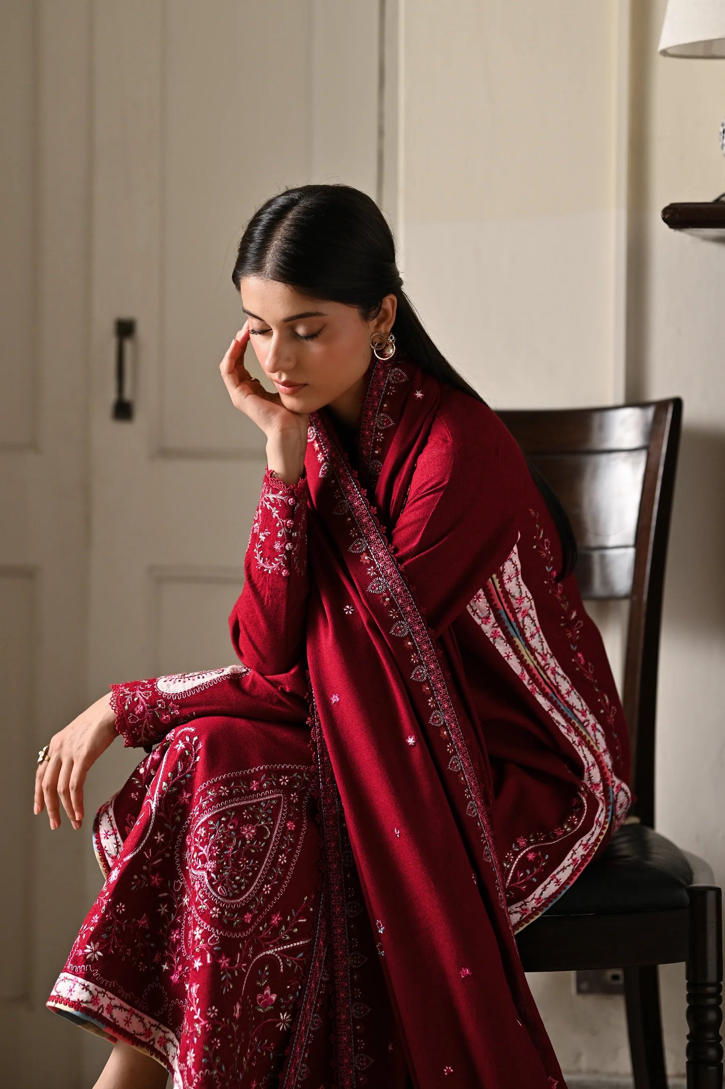 DEEP RED | LUXURY EMBROIDERED KARANDI | (NPA3-25449) | ZAIB