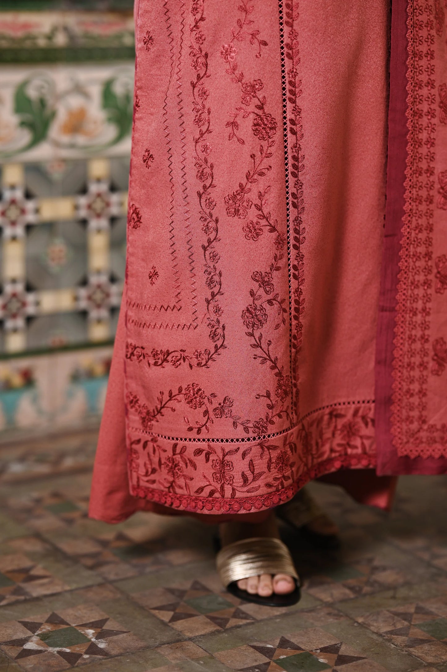 PEACHY PINK | LUXURY EMBROIDERED KARANDI | (NPA3-25447) | ZAIB