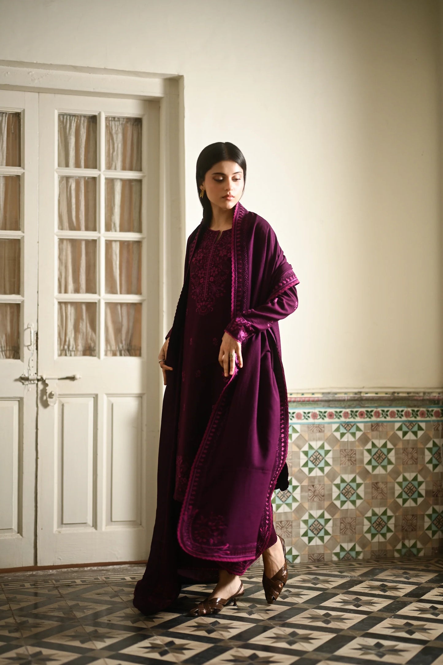 PLUM | LUXURY EMBROIDERED KARANDI | (NPA3-25448) | ZAIB