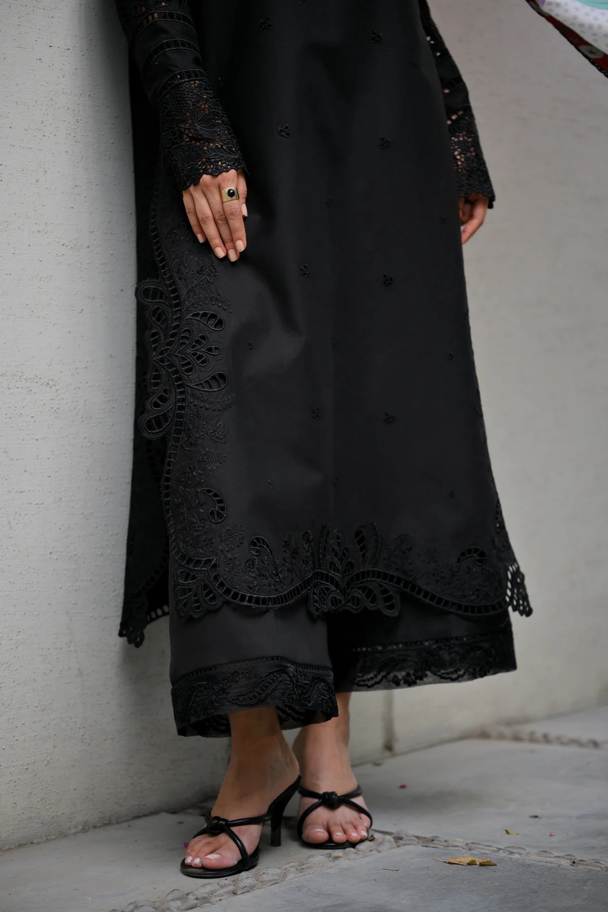 WATERMELON / BLACK LUXURY PRINTED EMBROIDERED LAWN SET (NEL-25611) | ZAIB