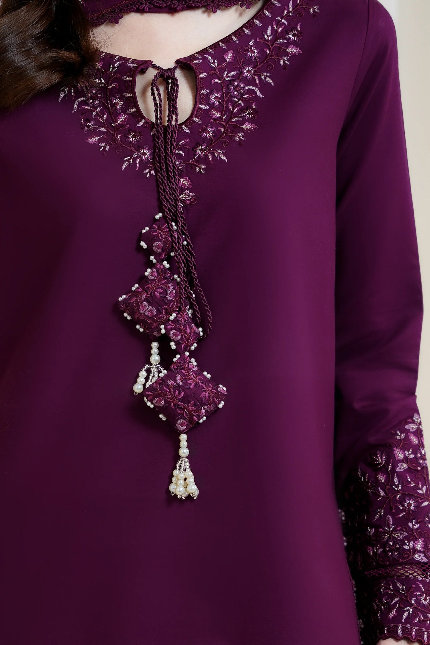 BURGUNDY PLUM FARSHI LUXURY EMBROIDERED 3PCS SET NPA3-25425 (EID 2025 READY TO WEAR) | ZAIB