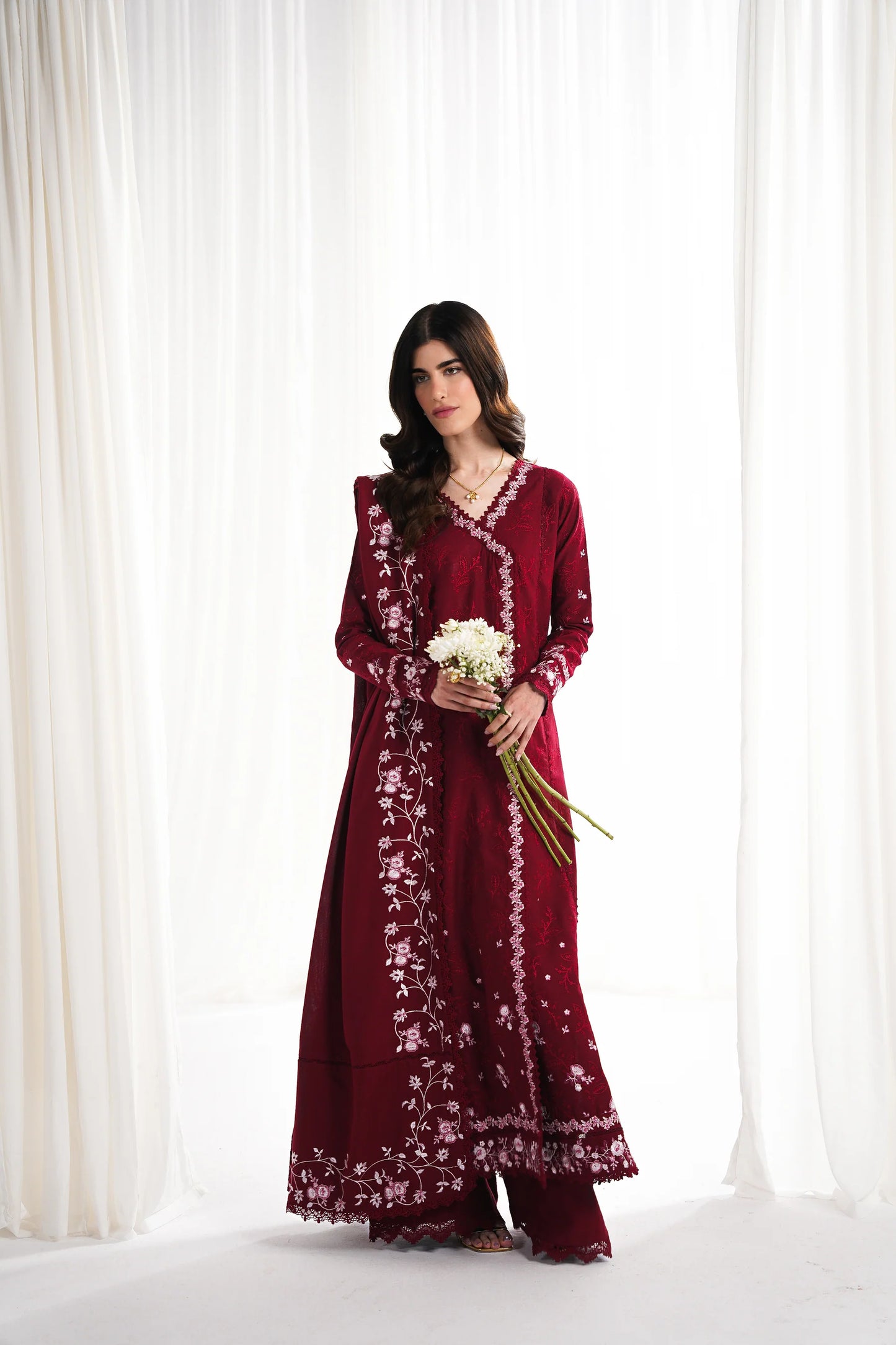 RICH DEEP MAROON LUXURY EMBROIDERED 3PCS SET NPA3-25416 (EID 2025 READY TO WEAR) | ZAIB