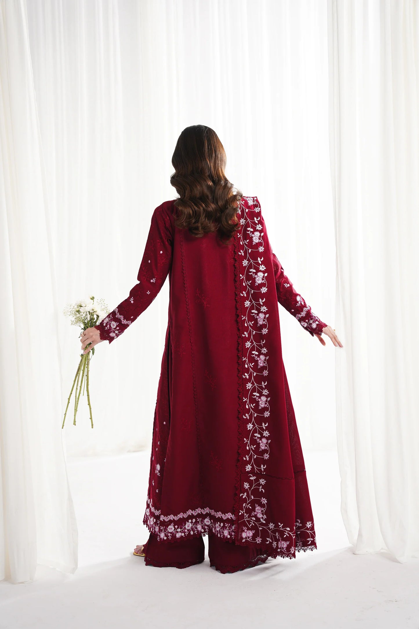 RICH DEEP MAROON LUXURY EMBROIDERED 3PCS SET NPA3-25416 (EID 2025 READY TO WEAR) | ZAIB