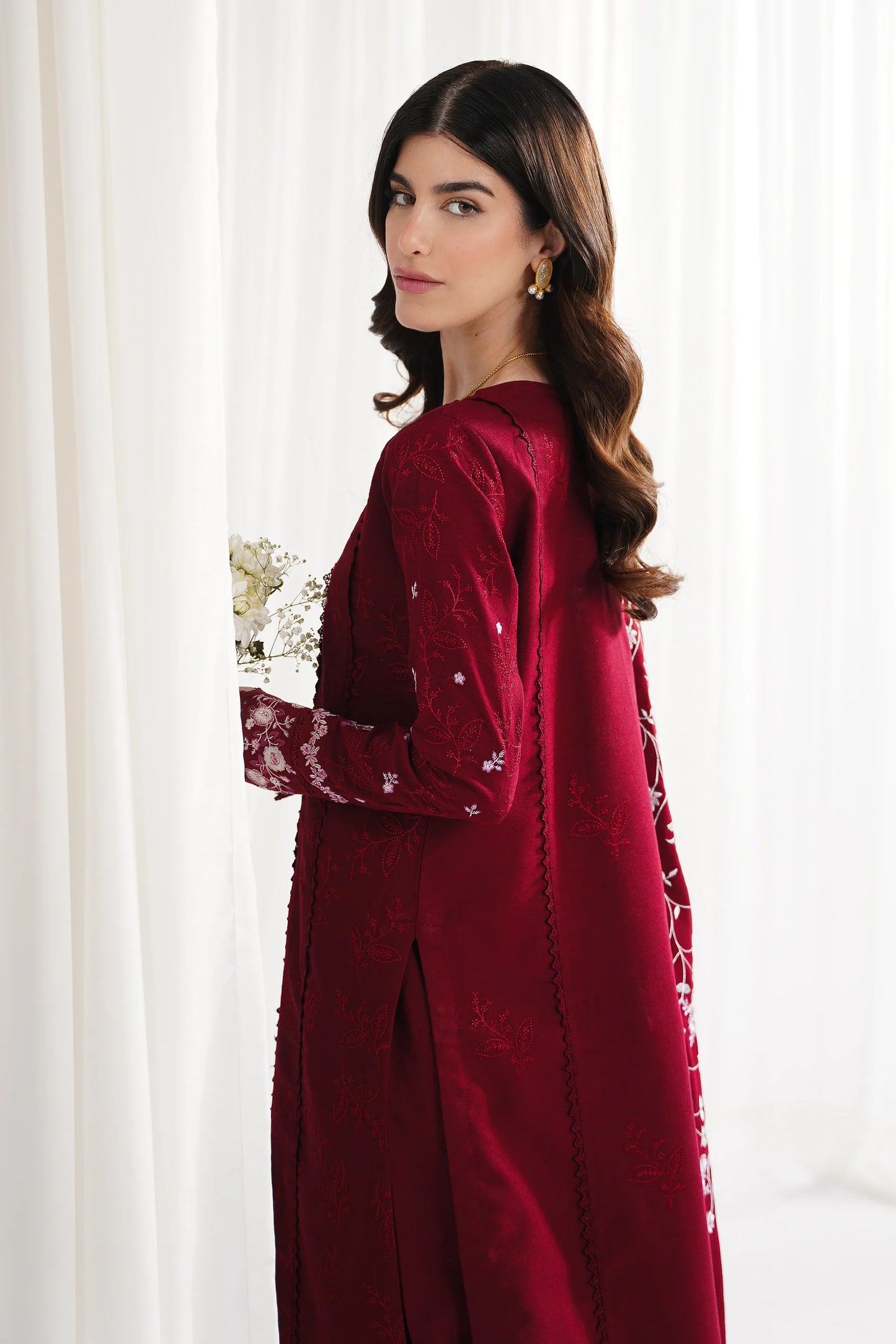 RICH DEEP MAROON LUXURY EMBROIDERED 3PCS SET NPA3-25416 (EID 2025 READY TO WEAR) | ZAIB