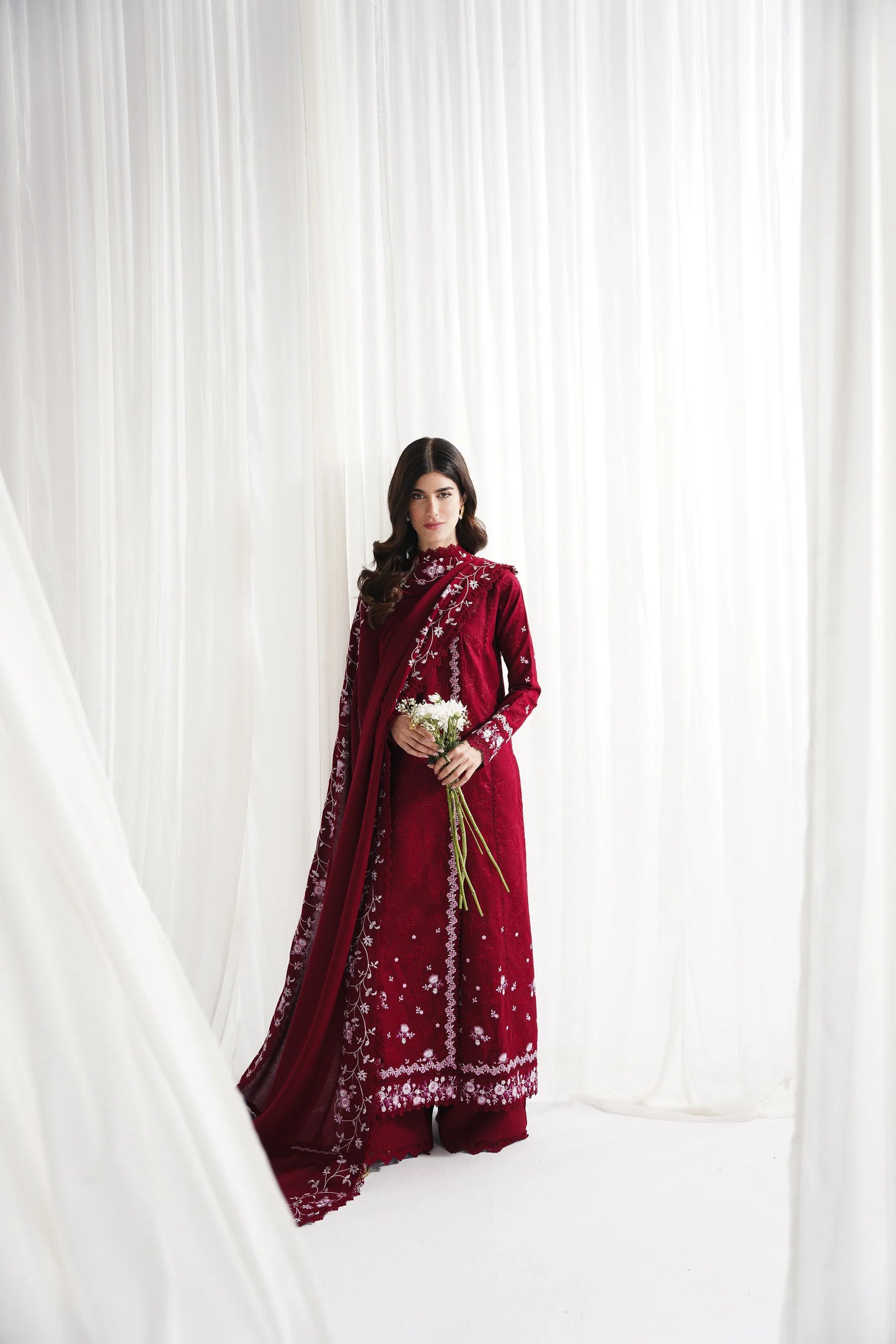 RICH DEEP MAROON LUXURY EMBROIDERED 3PCS SET NPA3-25416 (EID 2025 READY TO WEAR) | ZAIB