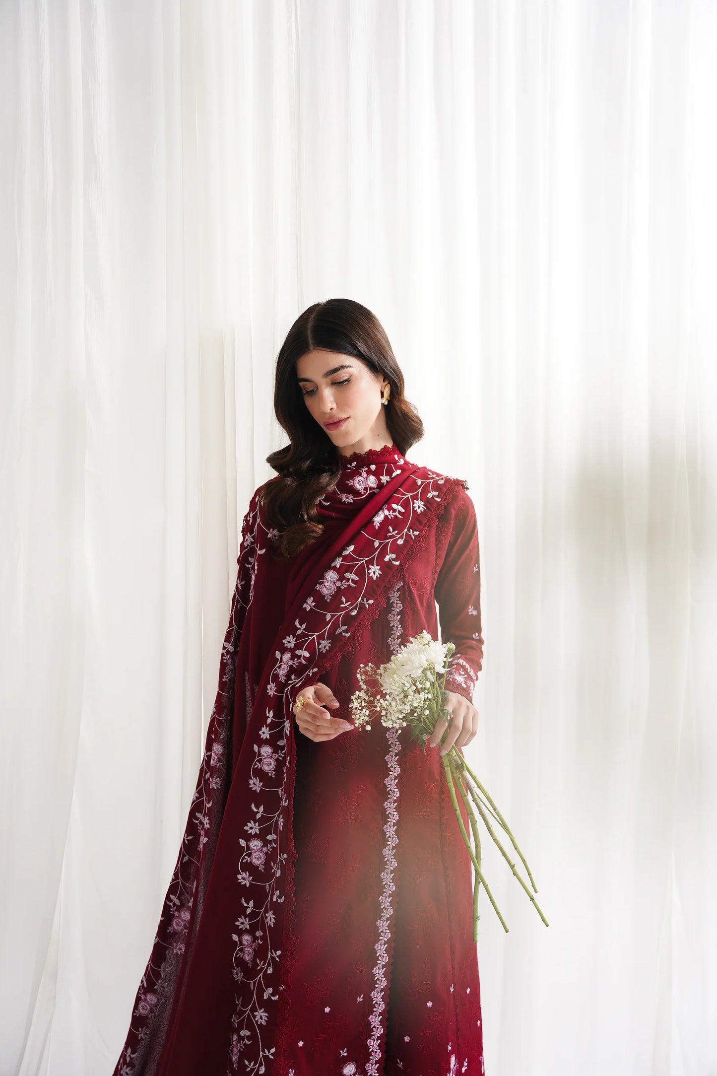 RICH DEEP MAROON LUXURY EMBROIDERED 3PCS SET NPA3-25416 (EID 2025 READY TO WEAR) | ZAIB