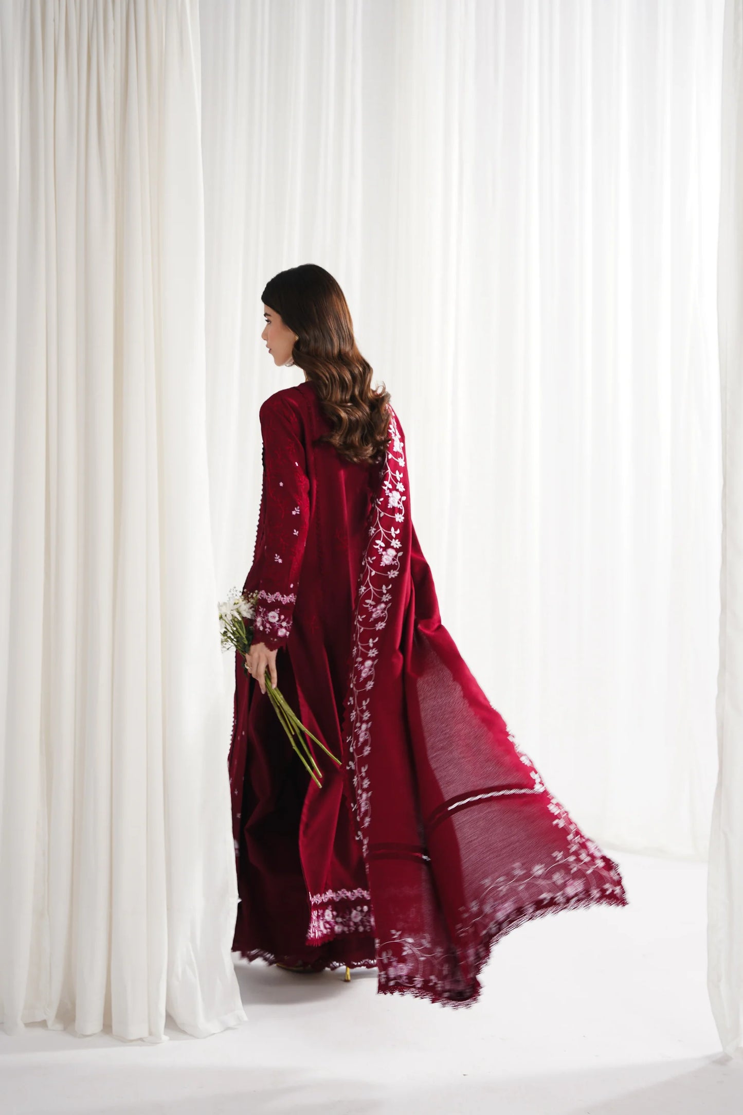 RICH DEEP MAROON LUXURY EMBROIDERED 3PCS SET NPA3-25416 (EID 2025 READY TO WEAR) | ZAIB