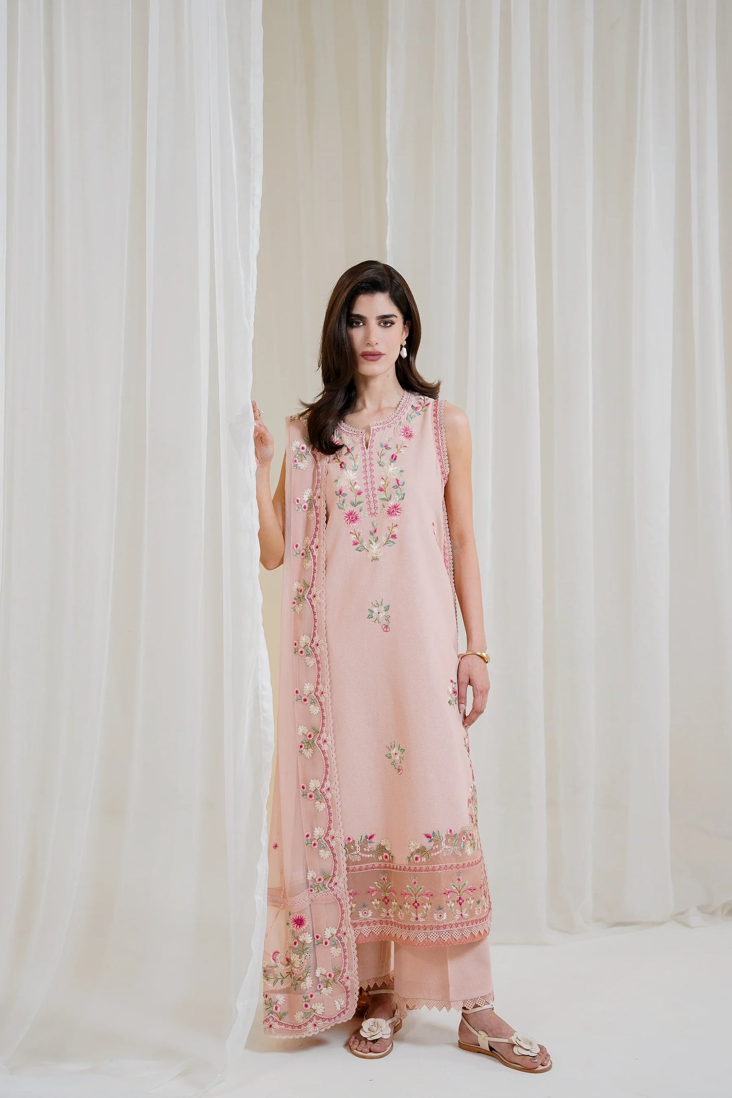 PEACHY PINK LUXURY EMBROIDERED 3PCS SET NPA3-25423 (EID 2025 READY TO WEAR) | ZAIB