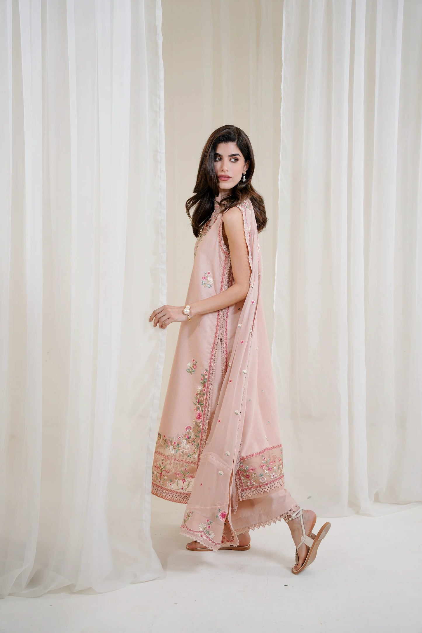 PEACHY PINK LUXURY EMBROIDERED 3PCS SET NPA3-25423 (EID 2025 READY TO WEAR) | ZAIB