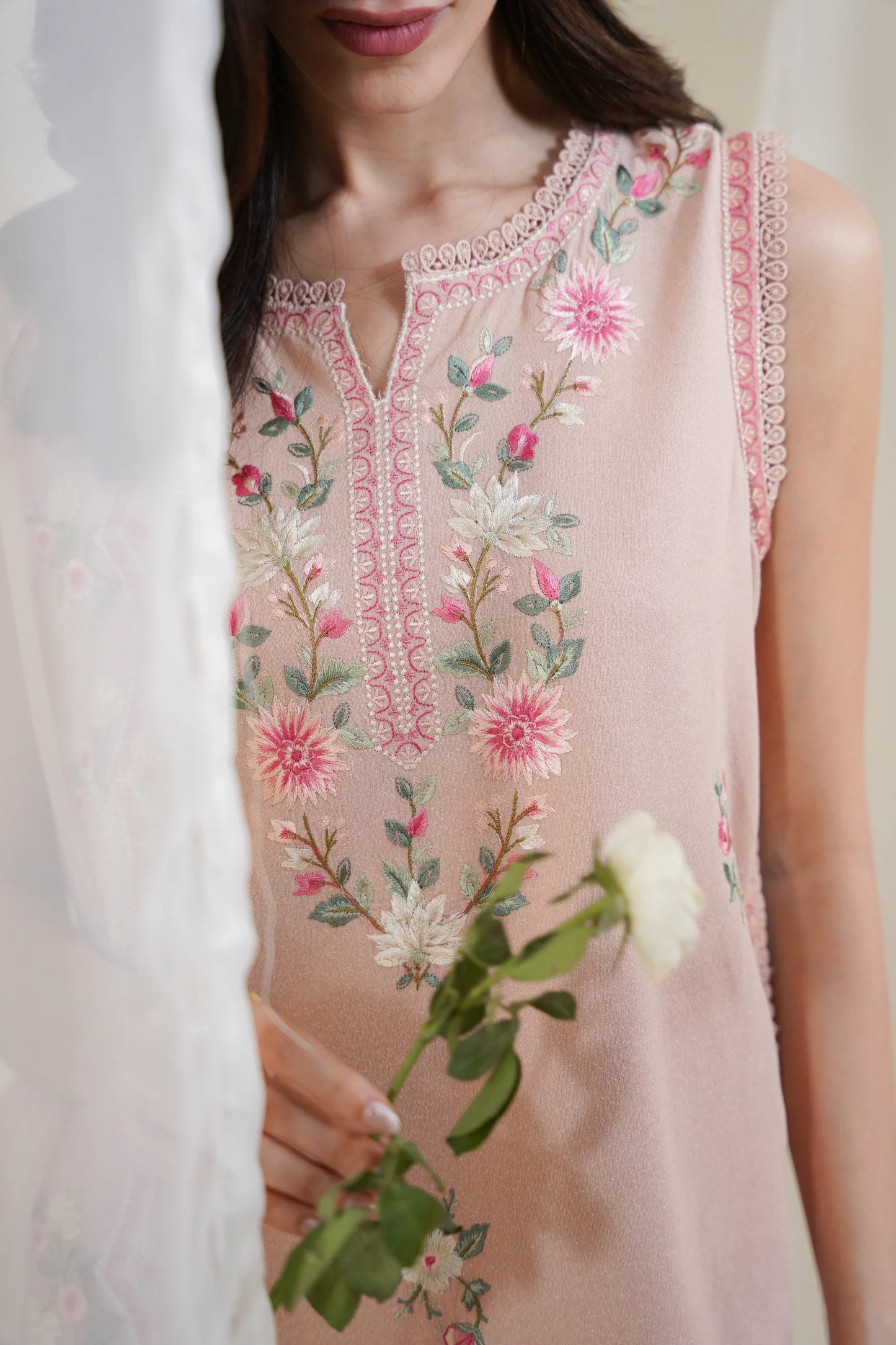 PEACHY PINK LUXURY EMBROIDERED 3PCS SET NPA3-25423 (EID 2025 READY TO WEAR) | ZAIB