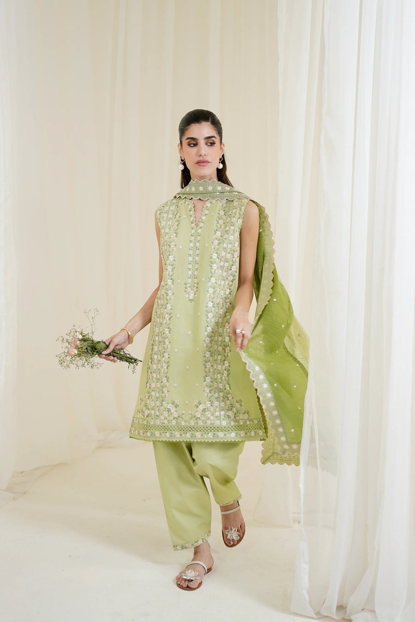 PISTACHIO LUXURY EMBROIDERED 3PCS SET NPA3-25429 (EID 2025 READY TO WEAR) | ZAIB