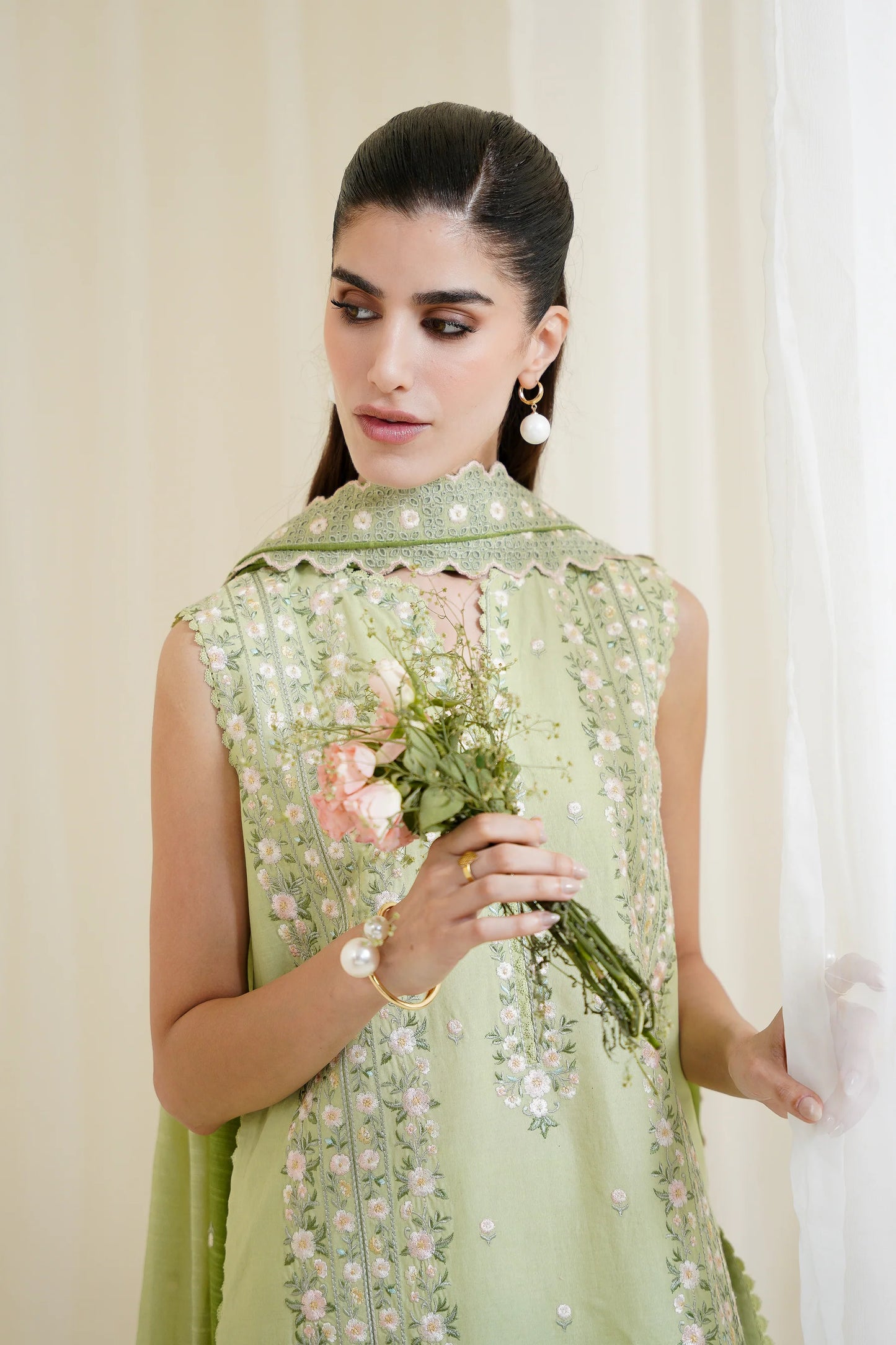 PISTACHIO LUXURY EMBROIDERED 3PCS SET NPA3-25429 (EID 2025 READY TO WEAR) | ZAIB