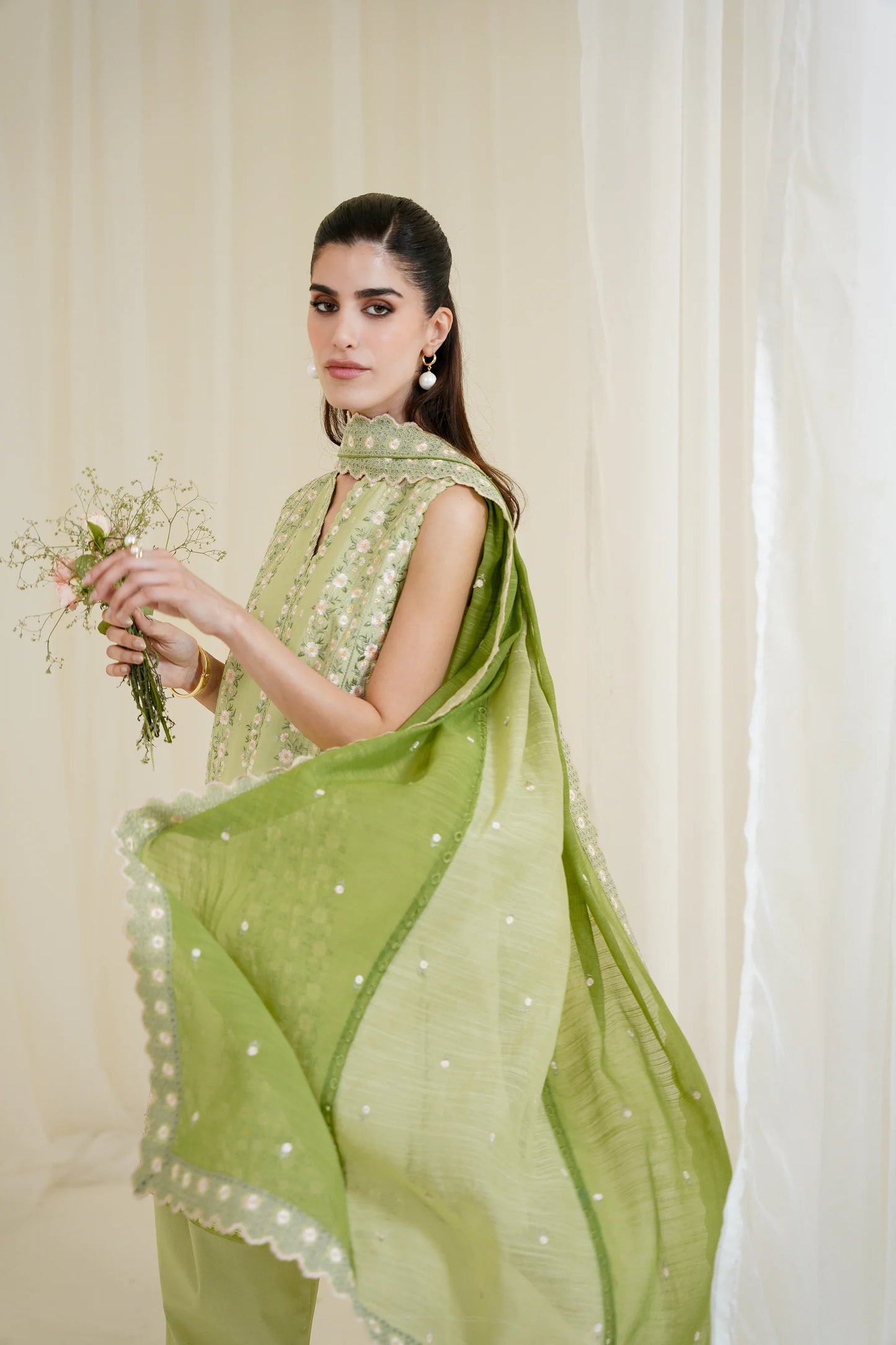 PISTACHIO LUXURY EMBROIDERED 3PCS SET NPA3-25429 (EID 2025 READY TO WEAR) | ZAIB