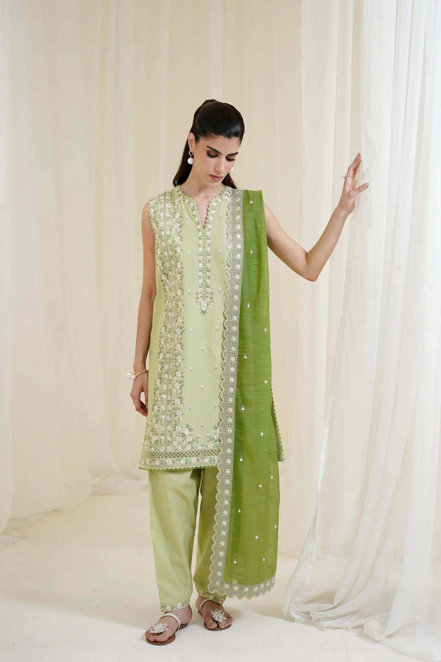 PISTACHIO LUXURY EMBROIDERED 3PCS SET NPA3-25429 (EID 2025 READY TO WEAR) | ZAIB