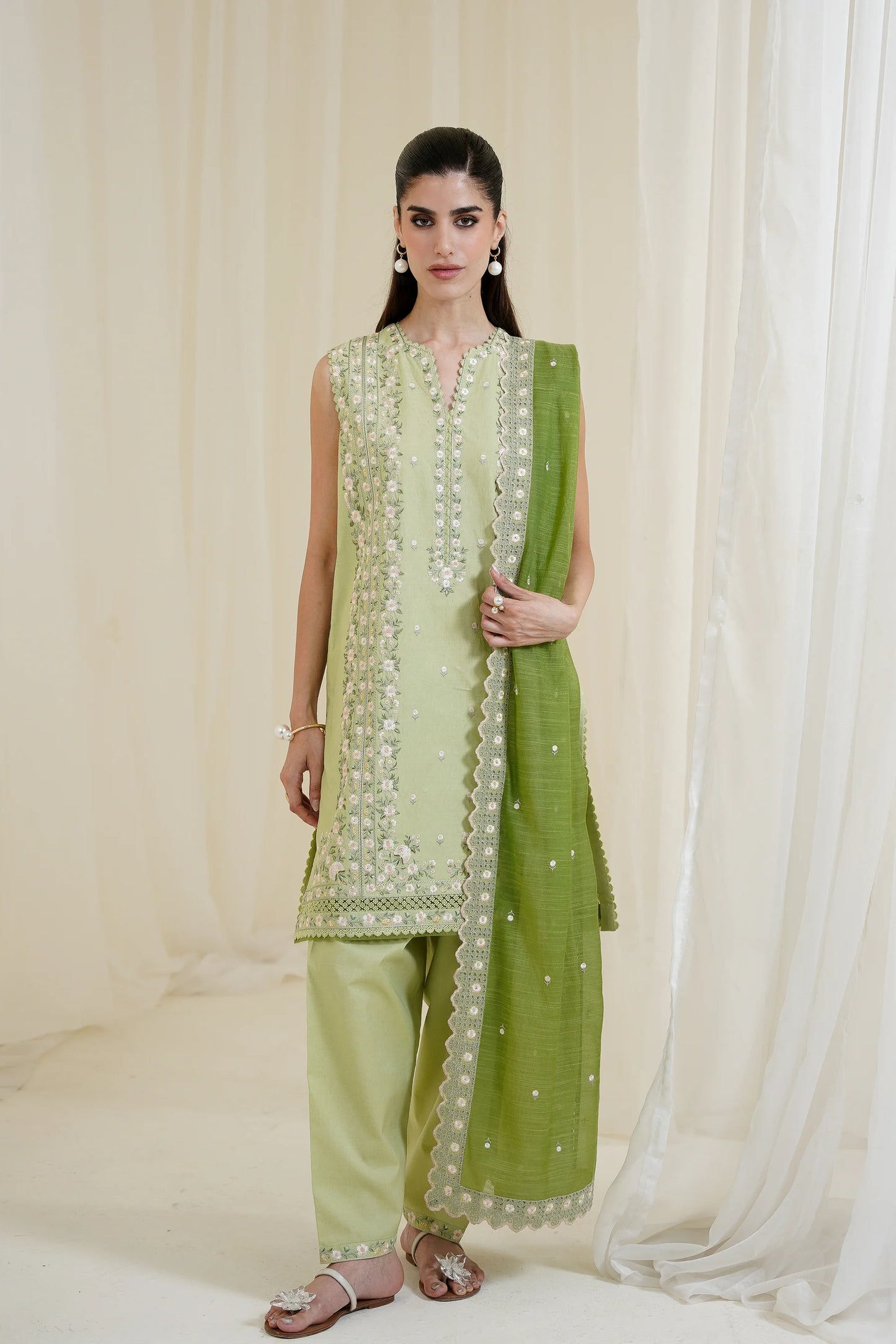 PISTACHIO LUXURY EMBROIDERED 3PCS SET NPA3-25429 (EID 2025 READY TO WEAR) | ZAIB