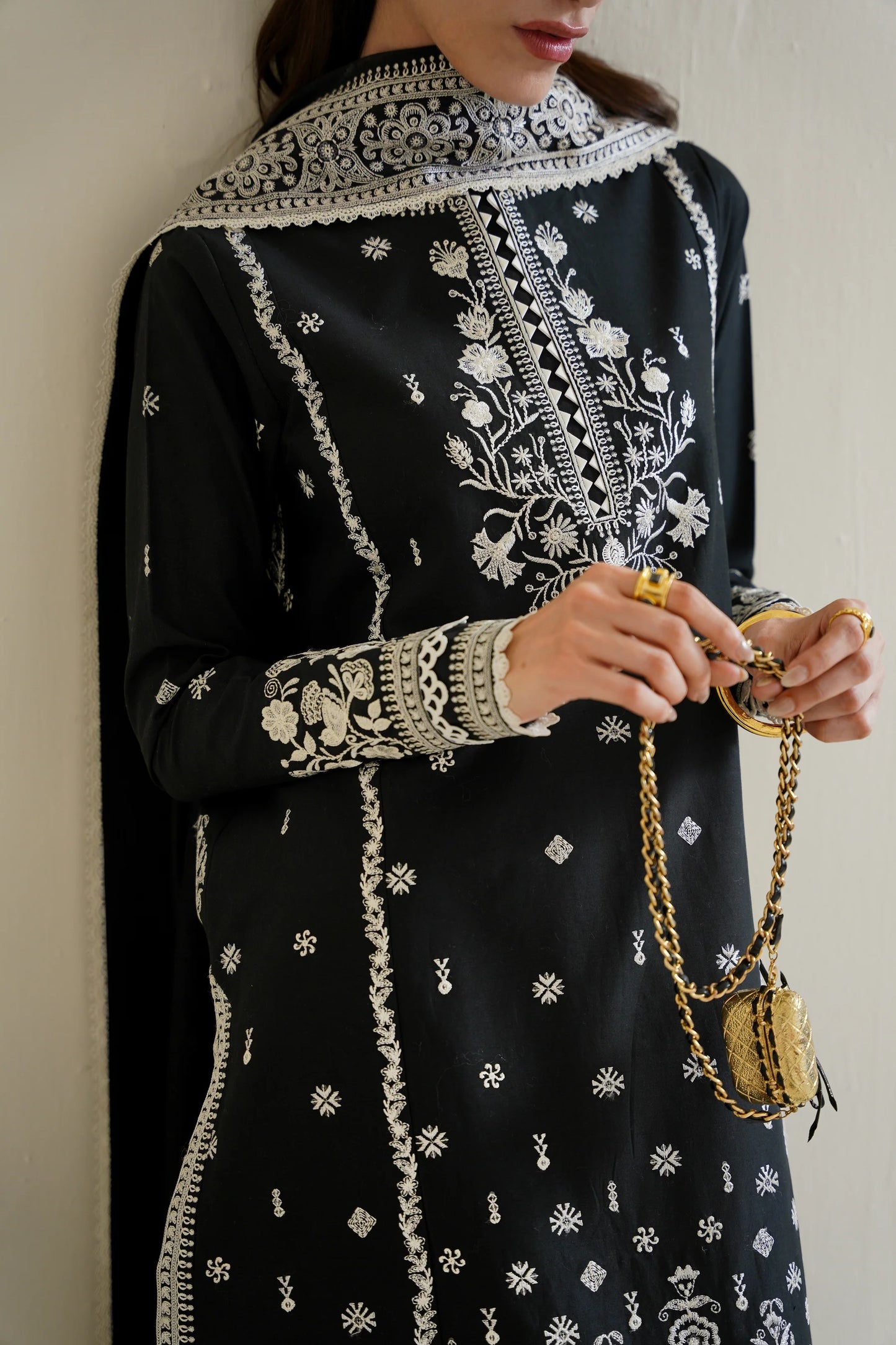 BLACK LUXURY EMBROIDERED 3PCS SET NPA3-25428 (EID 2025 READY TO WEAR) | ZAIB