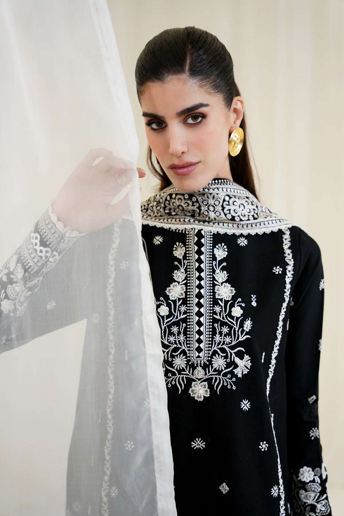 BLACK LUXURY EMBROIDERED 3PCS SET NPA3-25428 (EID 2025 READY TO WEAR) | ZAIB
