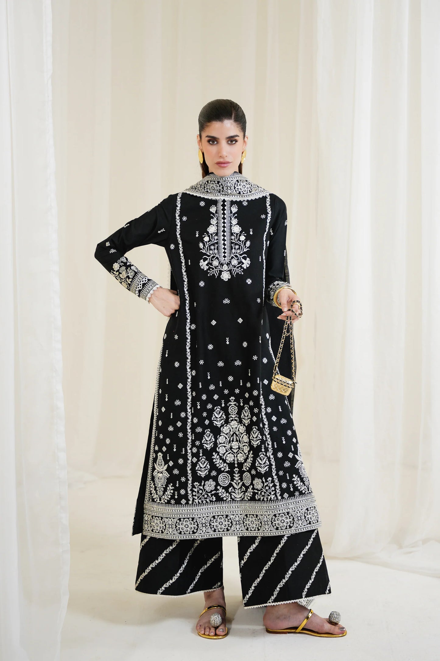 BLACK LUXURY EMBROIDERED 3PCS SET NPA3-25428 (EID 2025 READY TO WEAR) | ZAIB