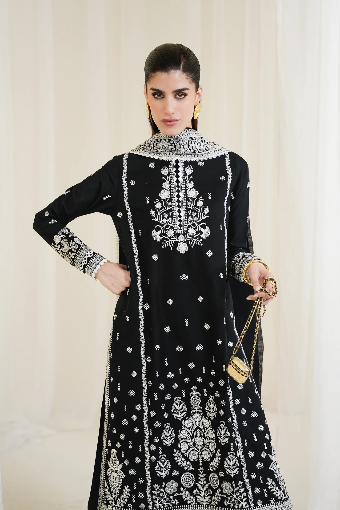 BLACK LUXURY EMBROIDERED 3PCS SET NPA3-25428 (EID 2025 READY TO WEAR) | ZAIB