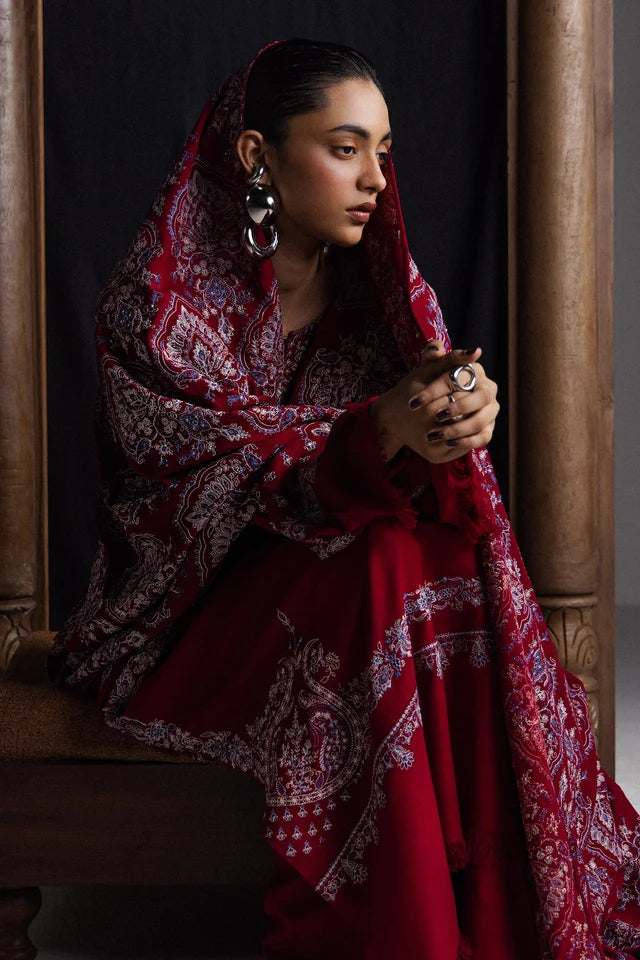 QIRMIZ-D7 | WINTER UNSTITCHED SARAAB | ZARA SHAHJAHAN