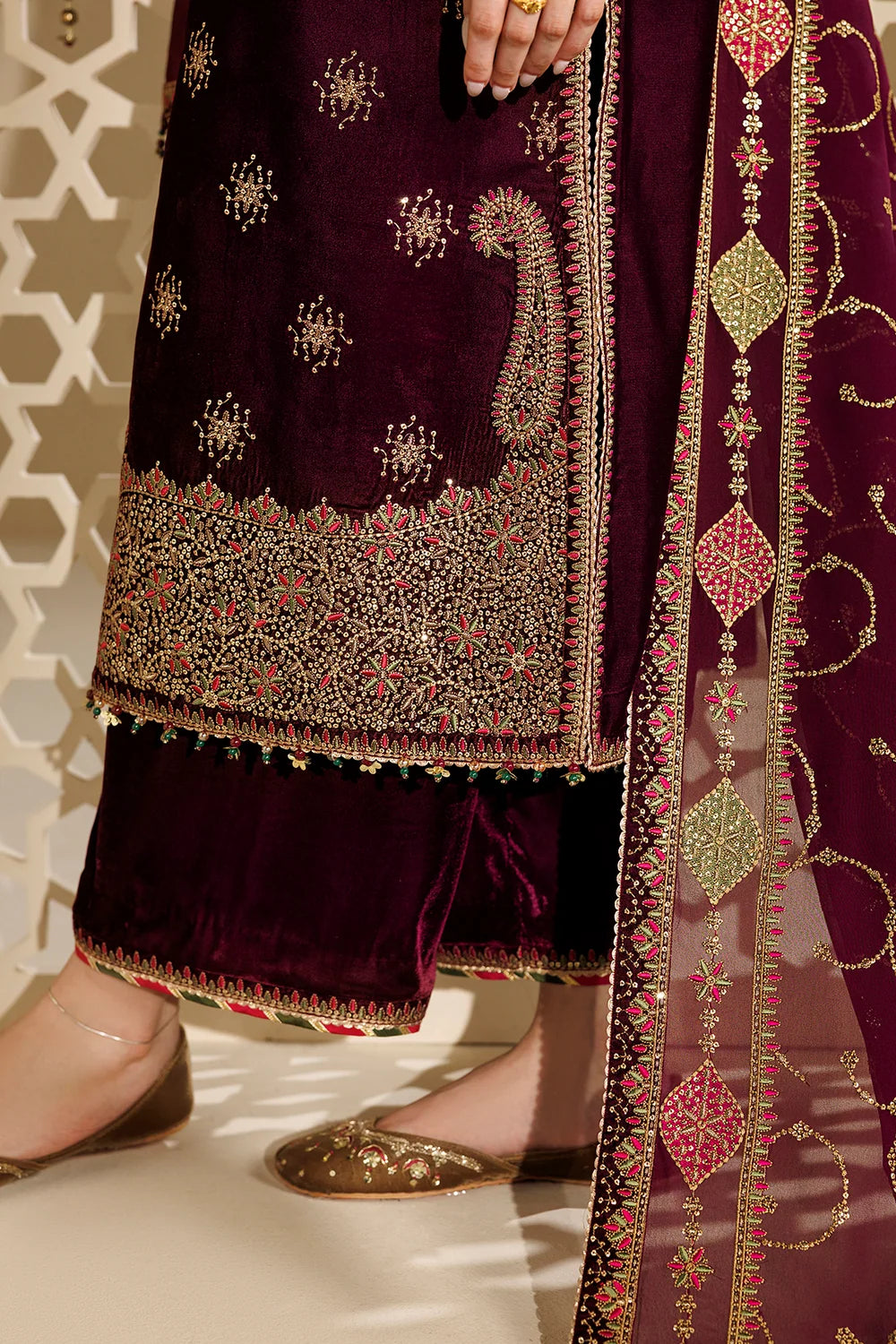 EMBROIDERED VELVET KHUSSA D-18 | Chandni Velvet Formals ‘26 | Jazmin | Footwear