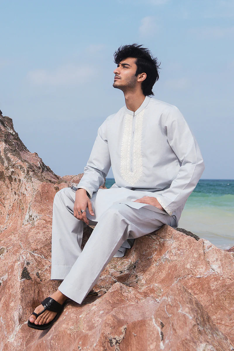 'Soft Blue' Embroidered Kurta Pajama | REPUBLIC MENSWEAR
