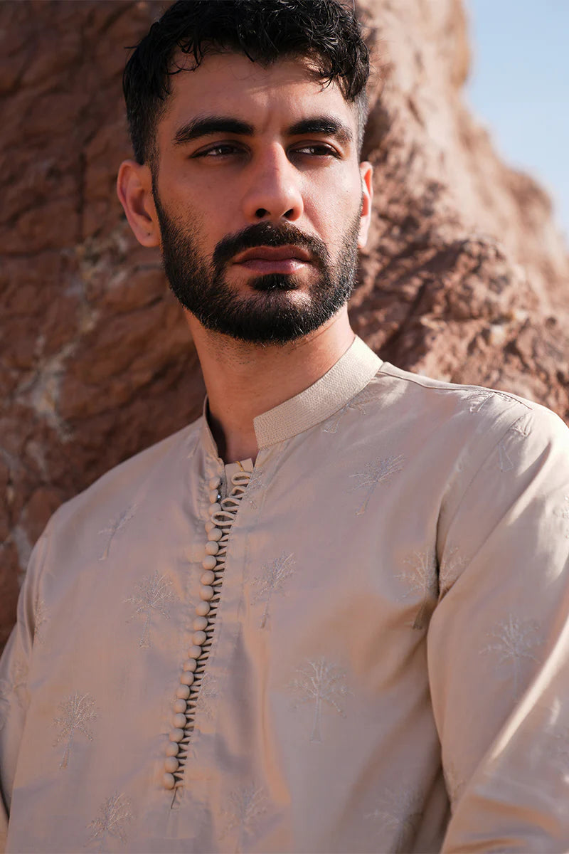'Sand Brown' Embroidered Kurta Pajama | REPUBLIC MENSWEAR