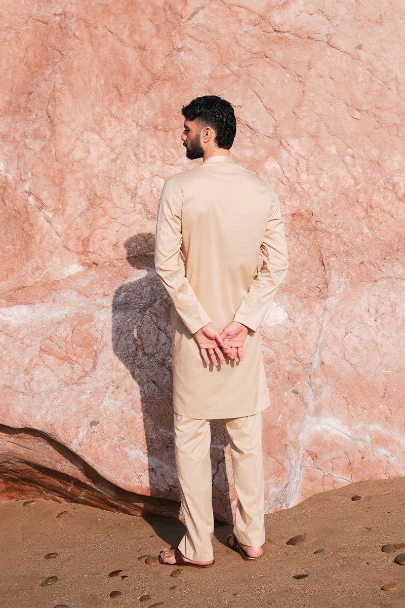 'Sand Brown' Embroidered Kurta Pajama | REPUBLIC MENSWEAR