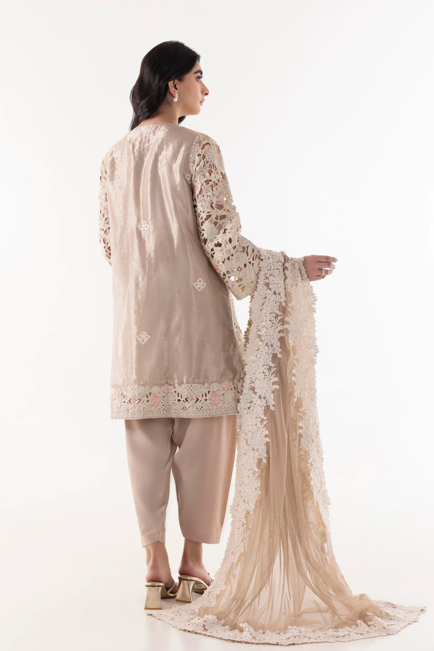 STITCHED BEIGE EMBROIDERED SHIRT + SHALWAR+ DUPATTA | Sana Safinaz