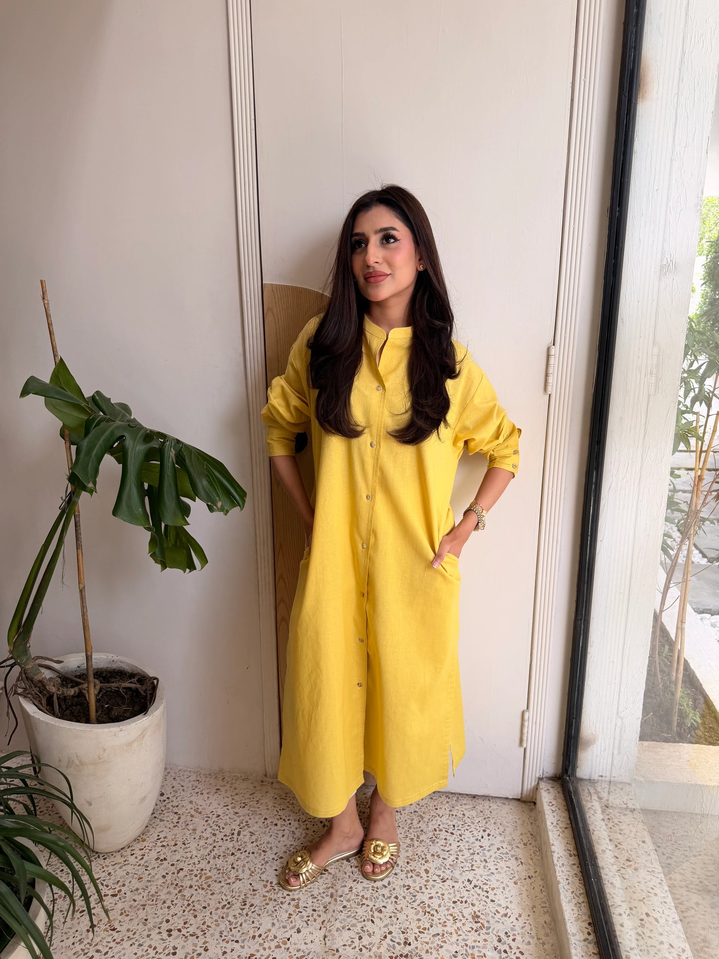Oversized Linen Shirt Dress in Marigold | Sak Atelier