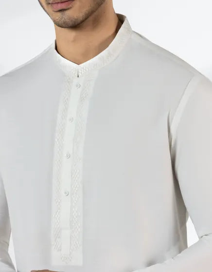 OFF WHITE BLENDED SEMI-FORMAL KAMEEZ SHALWAR | JUNAID JAMSHED MENSWEAR