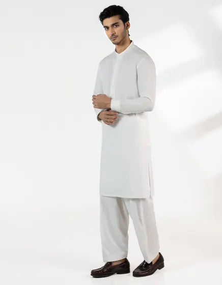 OFF WHITE BLENDED SEMI-FORMAL KAMEEZ SHALWAR | JUNAID JAMSHED MENSWEAR