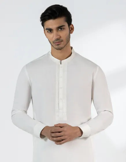 OFF WHITE BLENDED SEMI-FORMAL KAMEEZ SHALWAR | JUNAID JAMSHED MENSWEAR