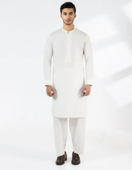 OFF WHITE BLENDED SEMI-FORMAL KAMEEZ SHALWAR | JUNAID JAMSHED MENSWEAR