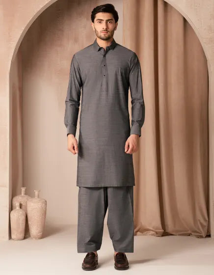 GREY COTTON CASUAL KAMEEZ SHALWAR | JUNAID JAMSHED MENSWEAR