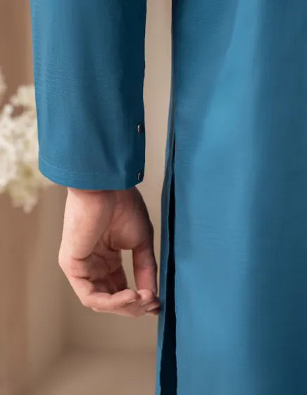 BLUE COTTON SEMI-FORMAL KAMEEZ SHALWAR | JUNAID JAMSHED MENSWEAR