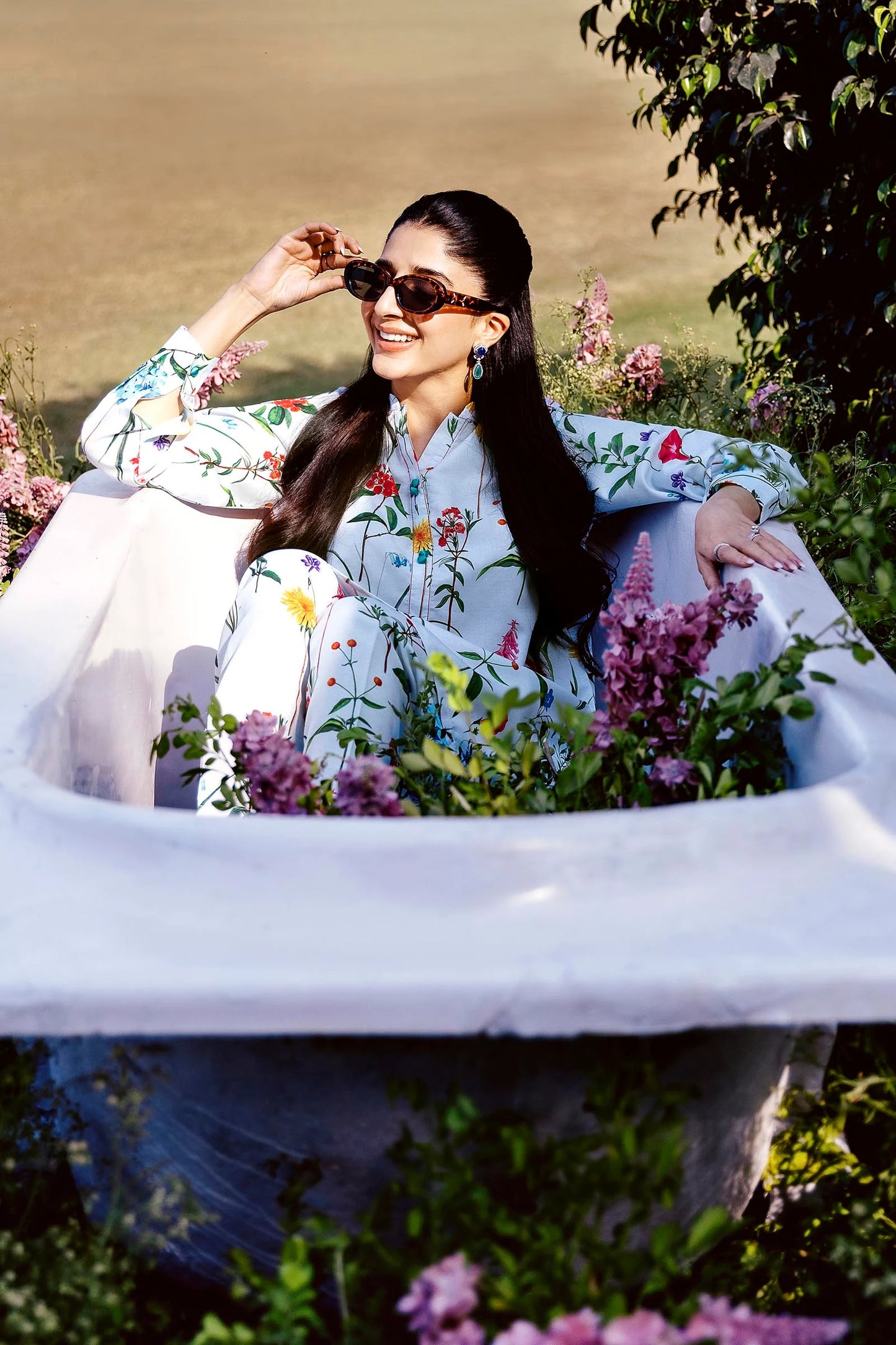 STITCHED FLORAL PRINTED CAMBRIC SHIRT + BOTTOM | Sana Safinaz