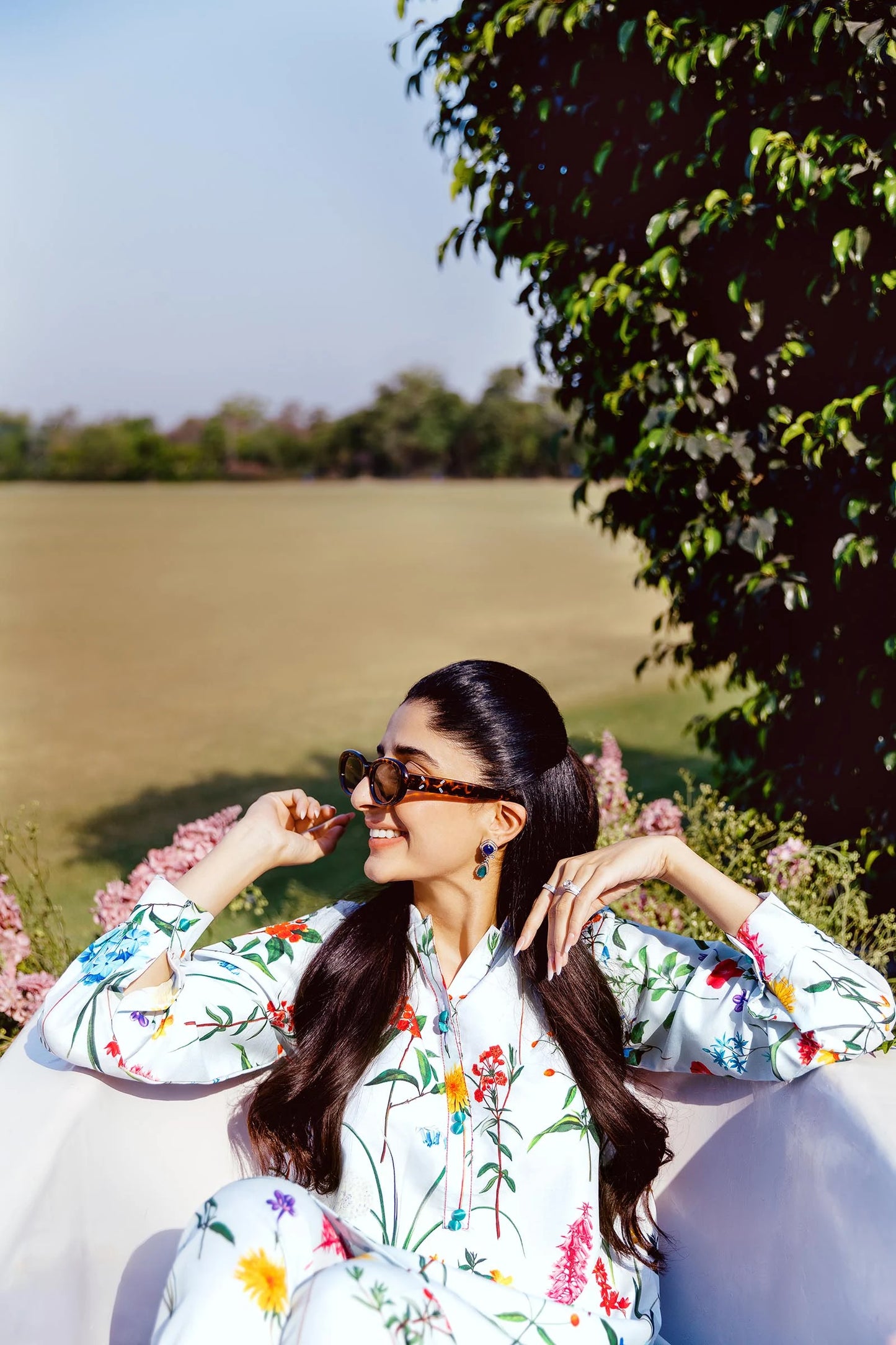 STITCHED FLORAL PRINTED CAMBRIC SHIRT + BOTTOM | Sana Safinaz