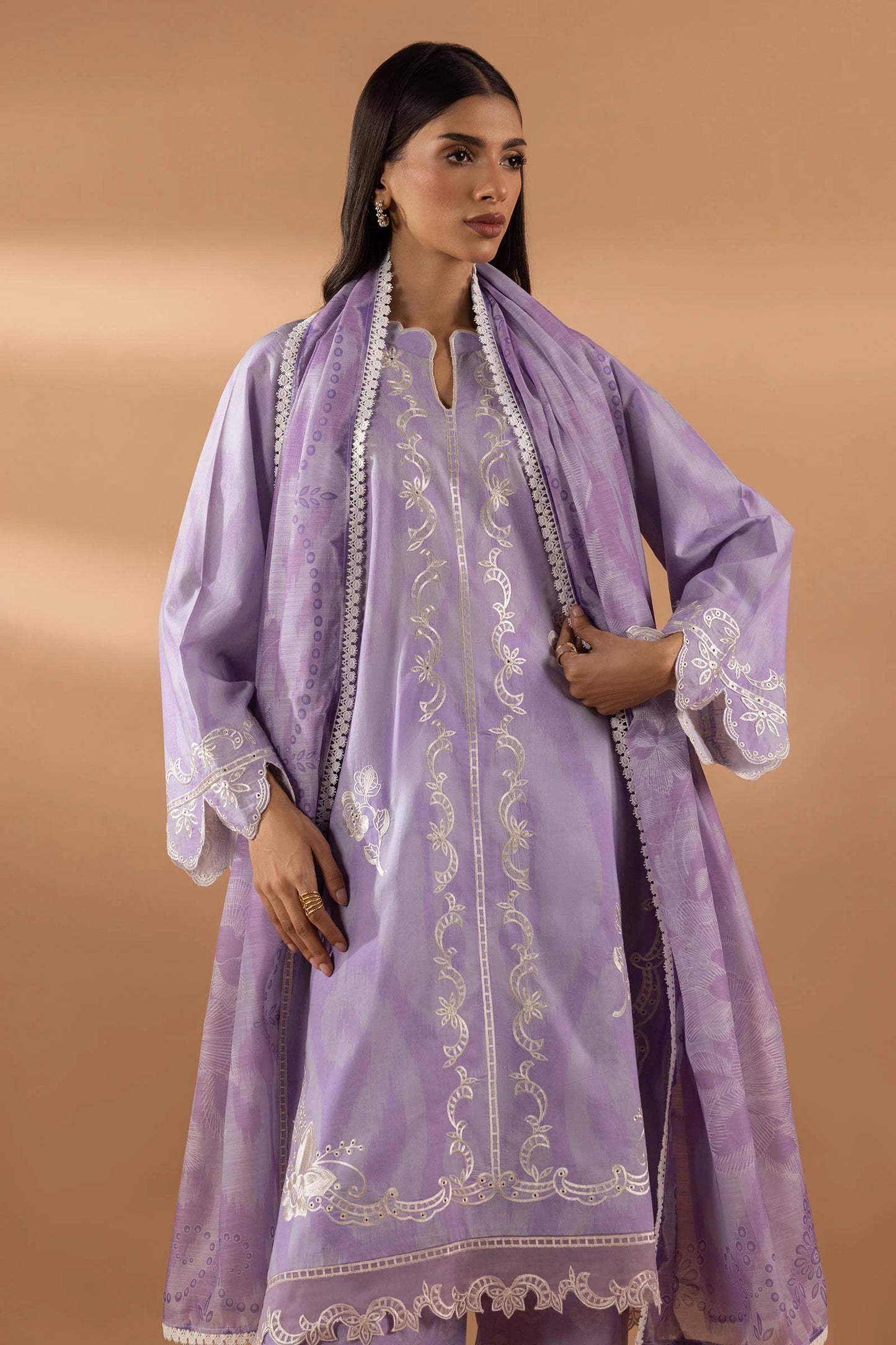 STITCHED LAWN EMBROIDERED SHIRT + CULOTTE + DUPATTA | Sana Safinaz