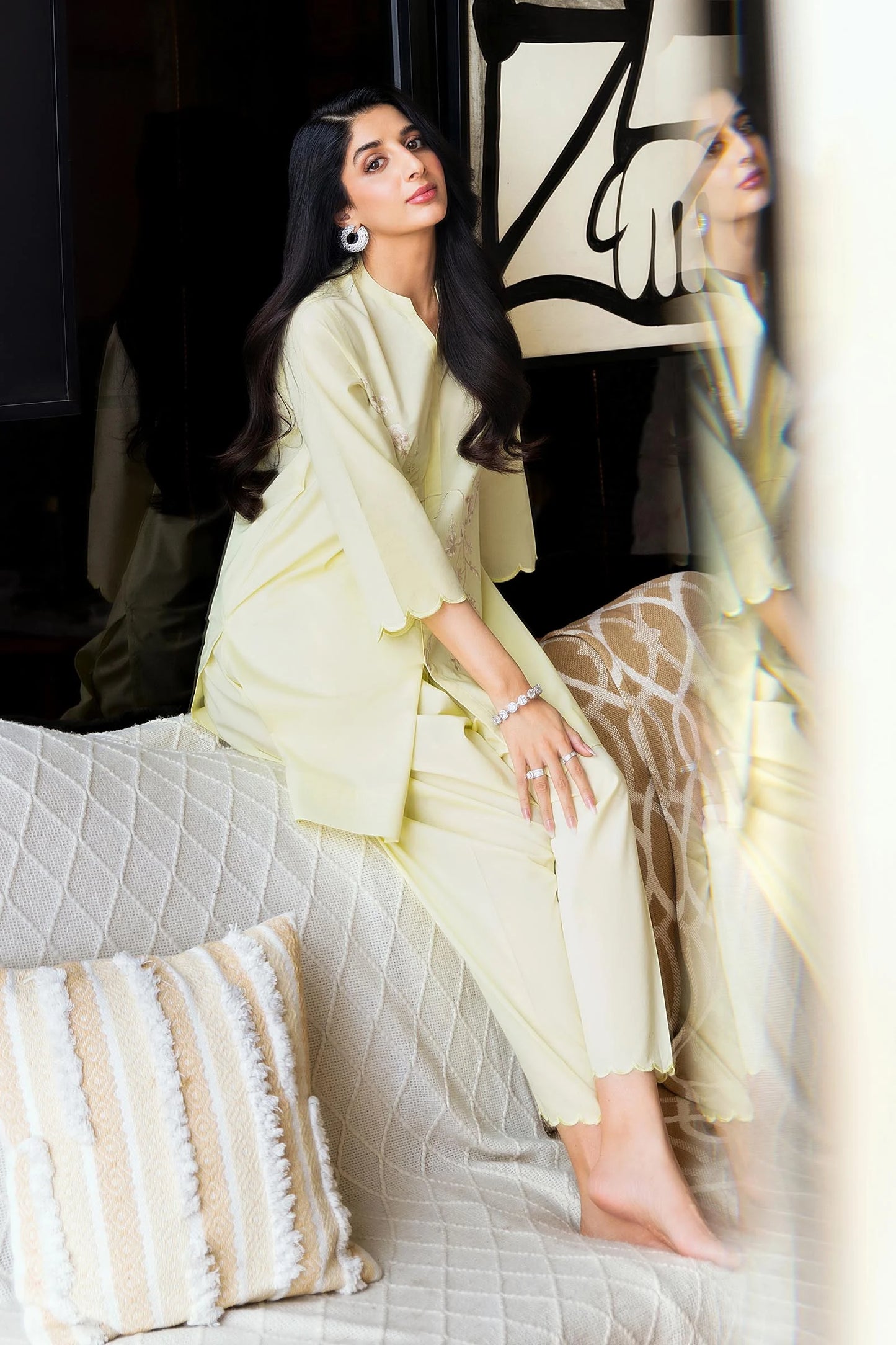 STITCHED LAWN EMBROIDERED SHIRT + SHALWAR | Sana Safinaz