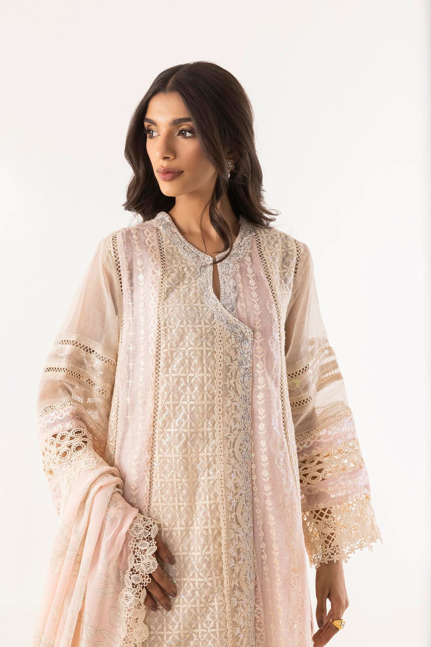 STITCHED EMBROIDERED COTTON SHIRT + SHALWAR + DUPATTA | Sana Safinaz