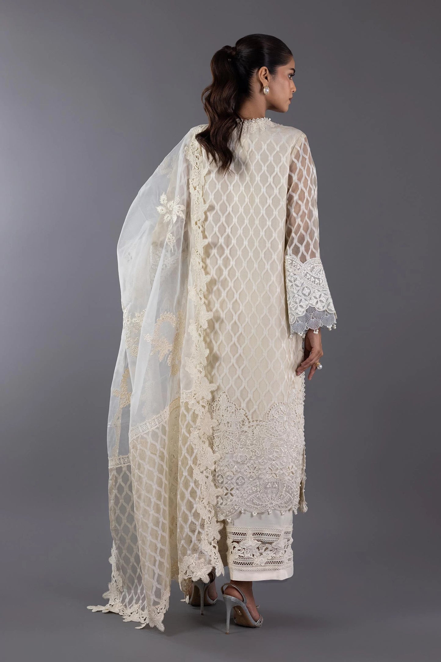 STITCHED ORGANZA EMBROIDERED SHIRT + CULOTTE+ DUPATTA | Sana Safinaz