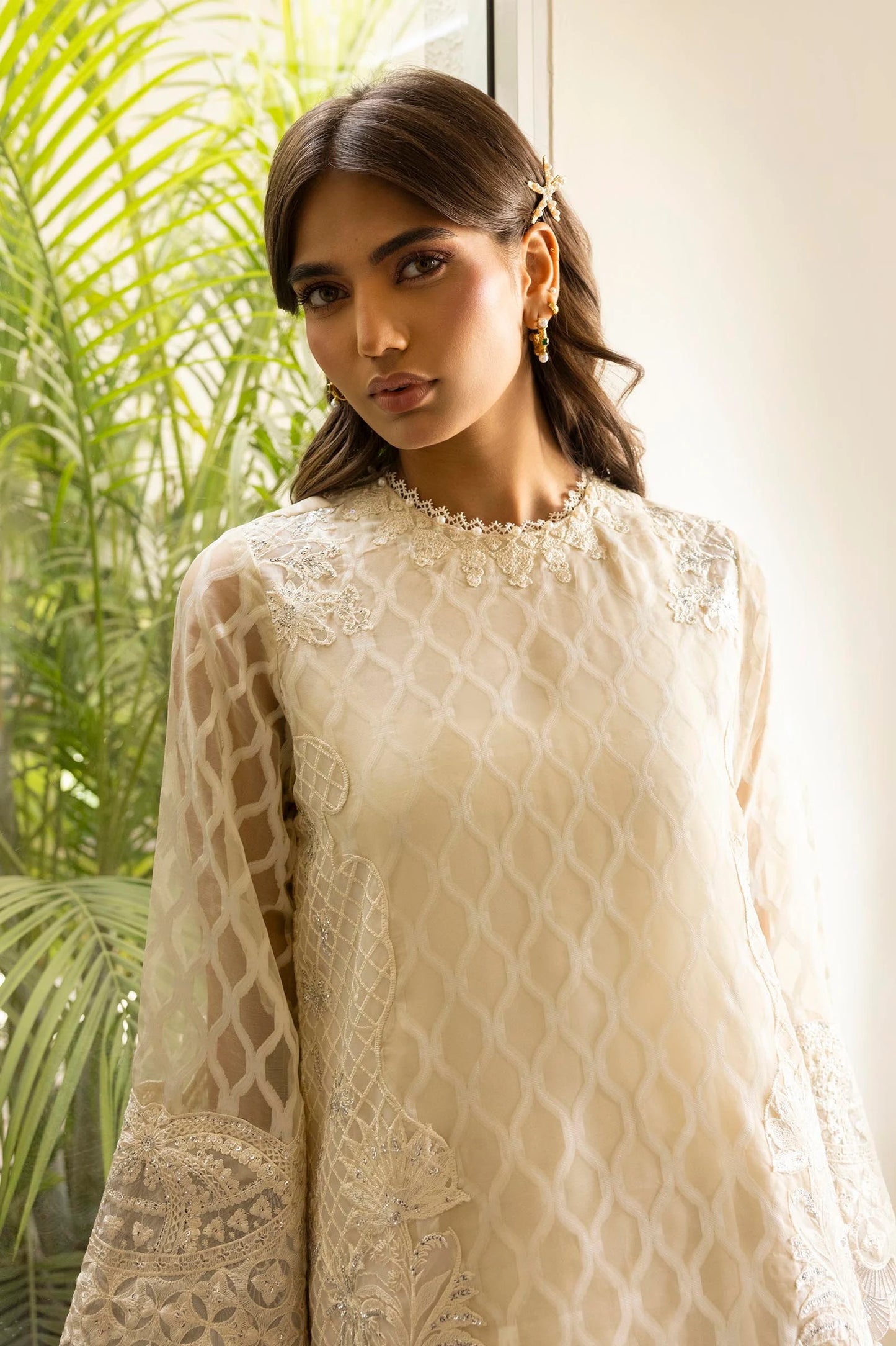 STITCHED ORGANZA EMBROIDERED SHIRT + CULOTTE+ DUPATTA | Sana Safinaz