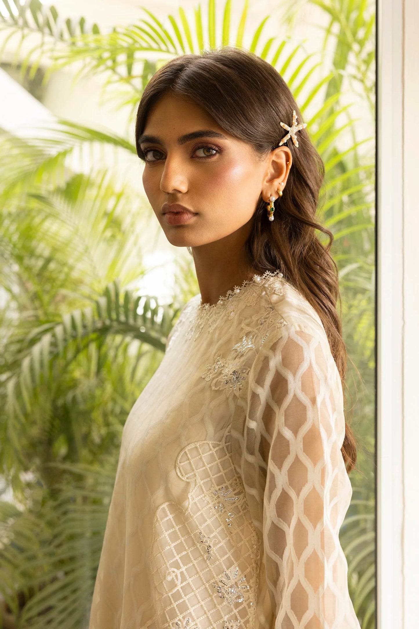 STITCHED ORGANZA EMBROIDERED SHIRT + CULOTTE+ DUPATTA | Sana Safinaz
