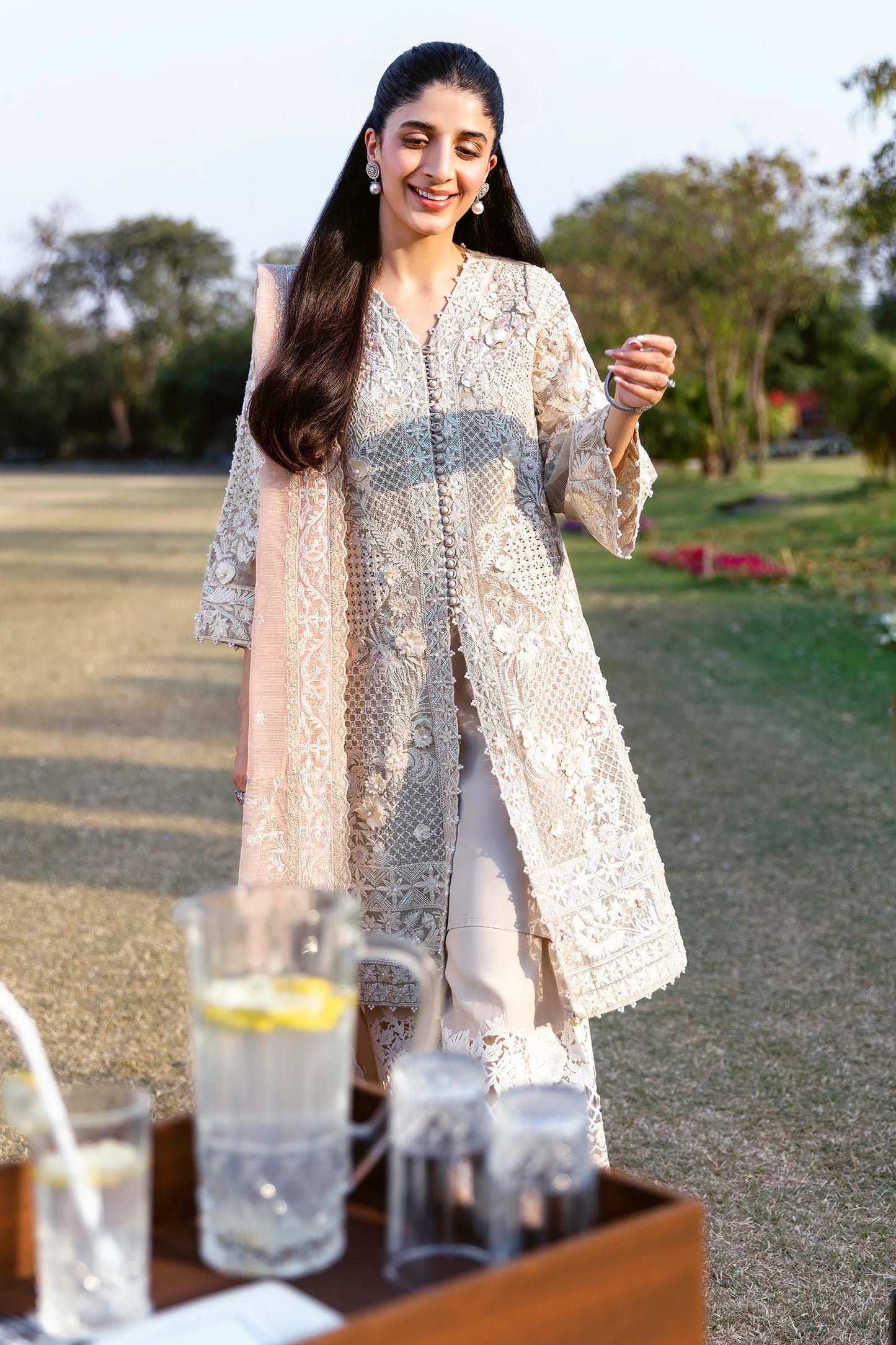 STITCHED EMBROIDERED COTTON SHIRT + CULOTTE + DUPATTA | Sana Safinaz
