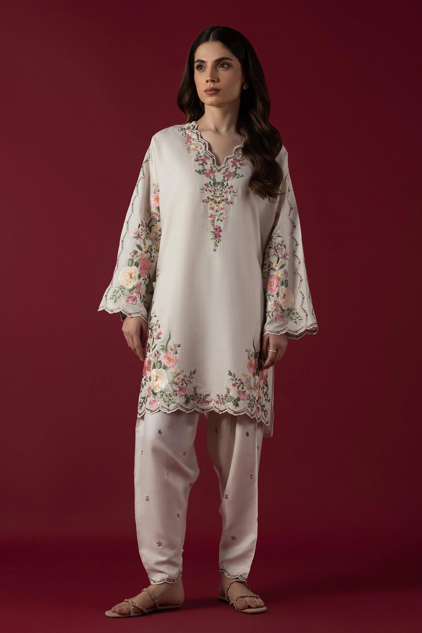 STITCHED VISCOSE EMBROIDERED SHIRT + SHALWAR | Sana Safinaz