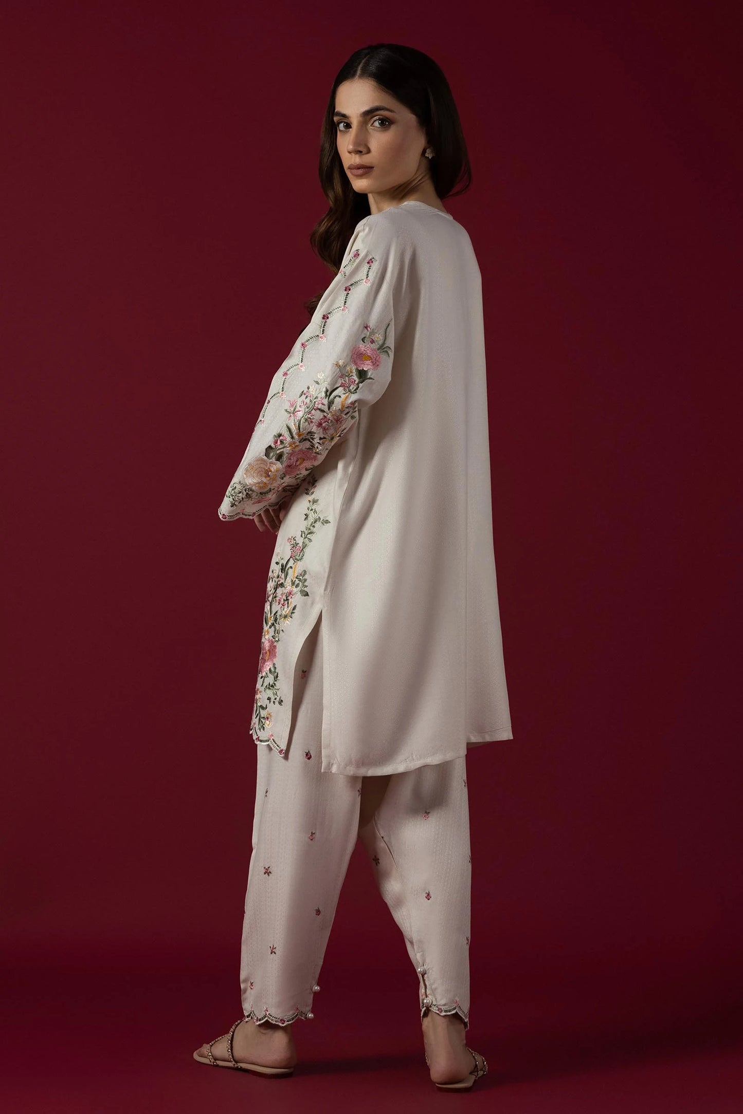 STITCHED VISCOSE EMBROIDERED SHIRT + SHALWAR | Sana Safinaz