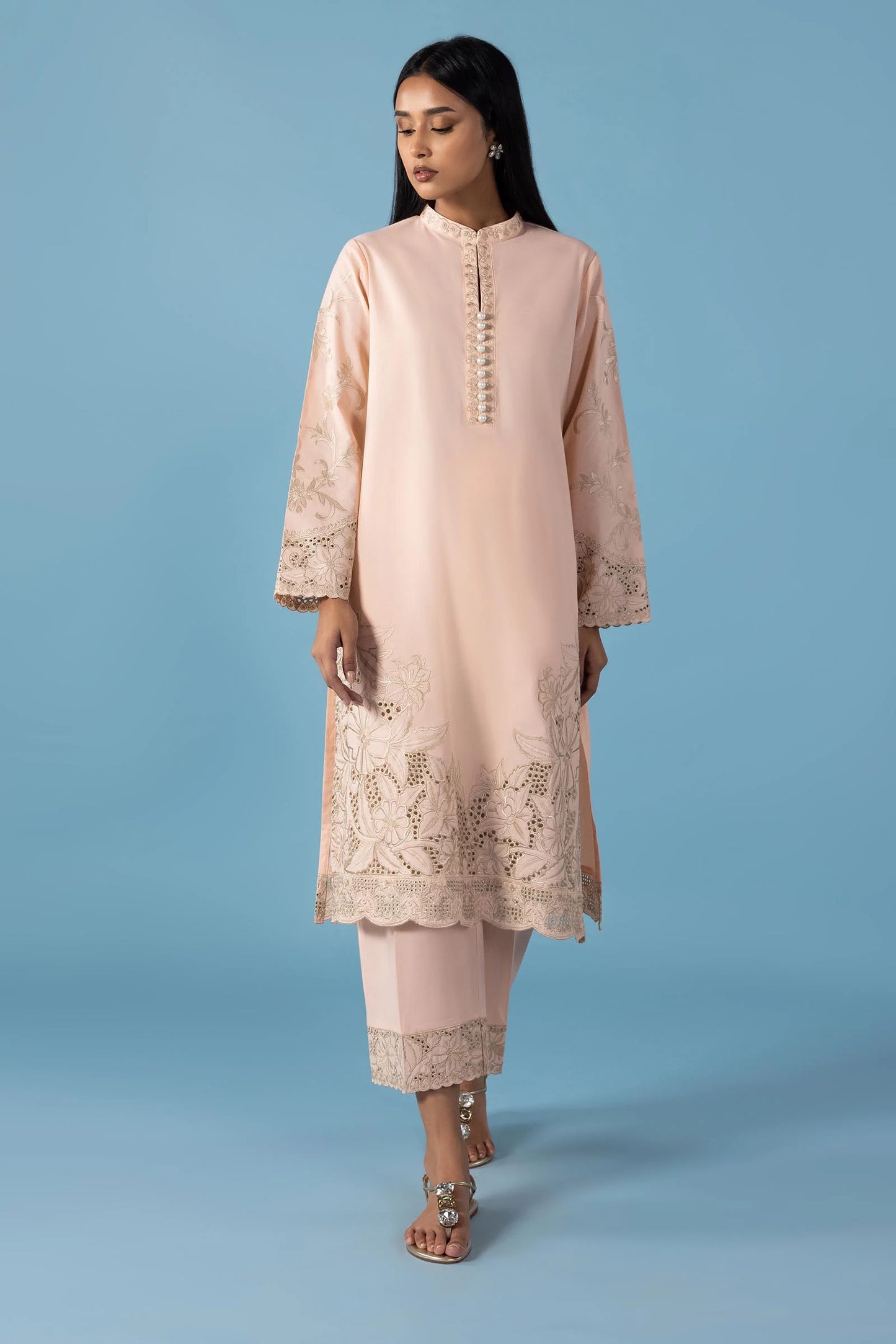 STITCHED LAWN EMBROIDERED SHIRT + CULOTTE | Sana Safinaz