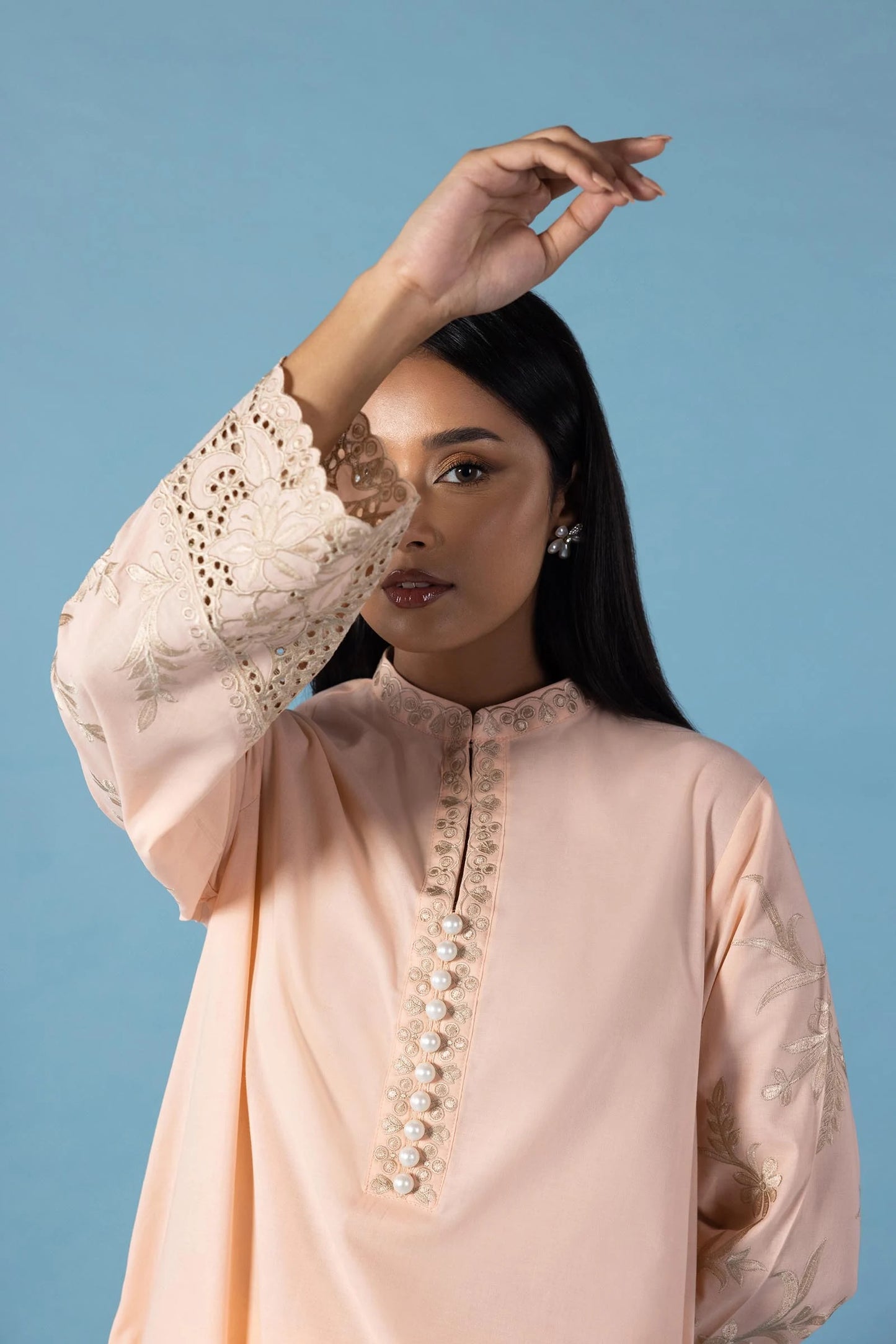 STITCHED LAWN EMBROIDERED SHIRT + CULOTTE | Sana Safinaz